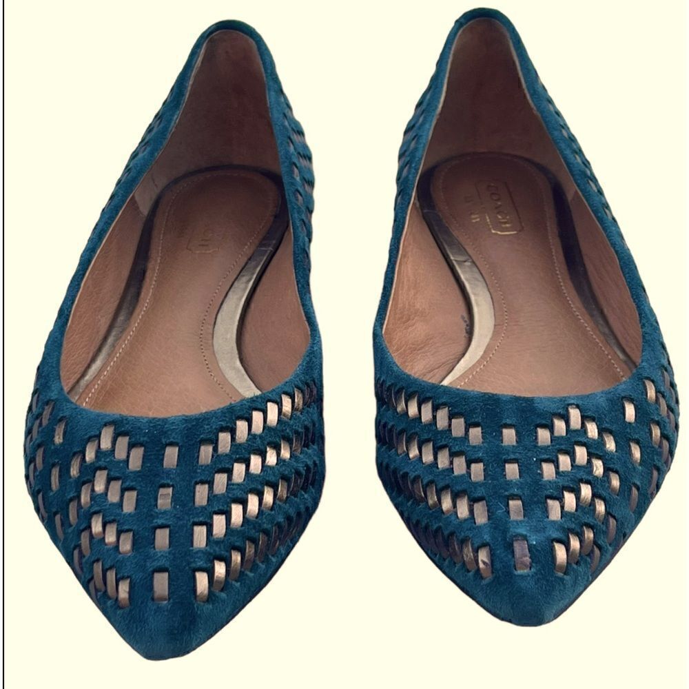 Coach Pointed Toe Woven Suede/Leather Ballet Flats Excellent Condition Size 6.5 - Picture 4 of 9